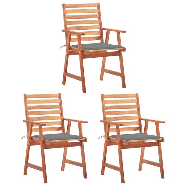 vidaXL Outdoor Chair Set of 3 Natural Acacia Solid Acacia Wood Standard