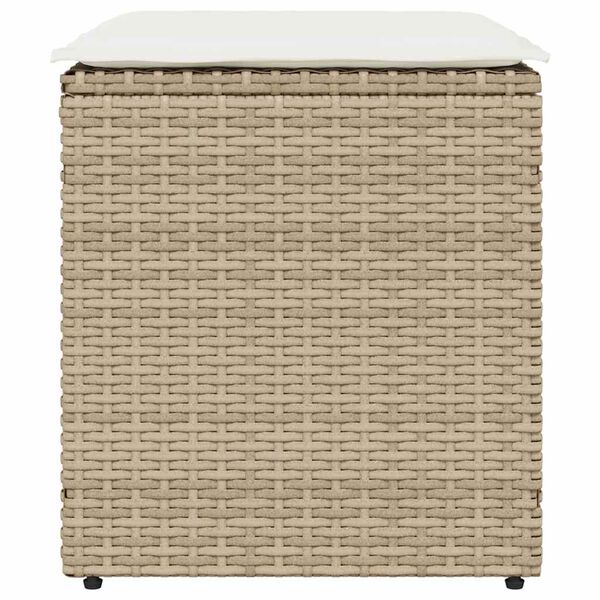 vidaXL Patio Stools with Cushions 2 pcs Beige 15.7x15.7x16.9" Poly Rattan