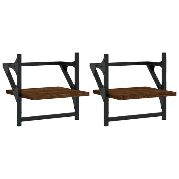 vidaXL Wall Shelf Set of 2 Brown oak Engineered wood, metal Medium