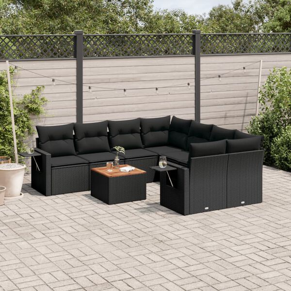 vidaXL Garden Sofa Set Black PE Rattan Large Adjustable Feet