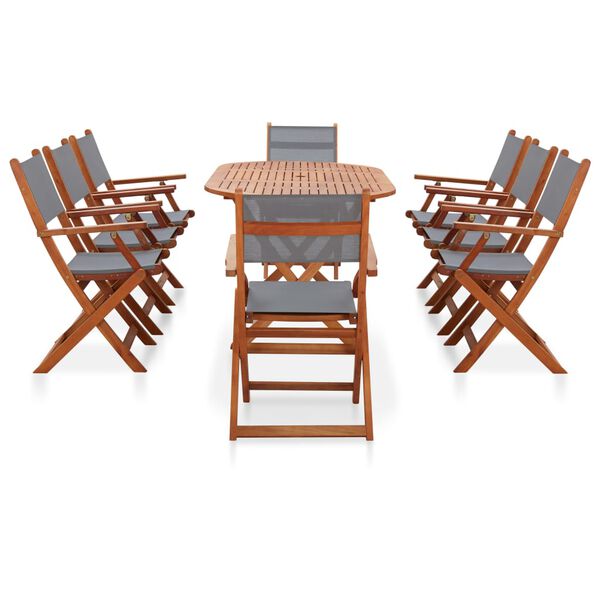 vidaXL Dining Set Grey Solid eucalyptus wood and textilene Large