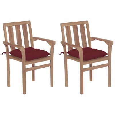 vidaXL Patio Chairs 2 pcs with Wine Red Cushions Solid Teak Wood