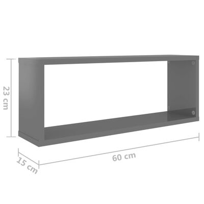 vidaXL Wall Cube Shelves 4 pcs High Gloss Gray 23.6"x5.9"x9.1" Engineered Wood