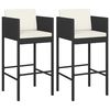vidaXL Bar Stool Set of 2 Black Poly rattan Counter Height Lightweight