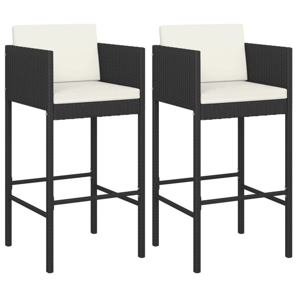 vidaXL Bar Stool Set of 2 Black Poly rattan Counter Height Lightweight