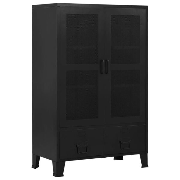 vidaXL Office Cabinet Black Steel, Plastic Medium Filing Cabinet