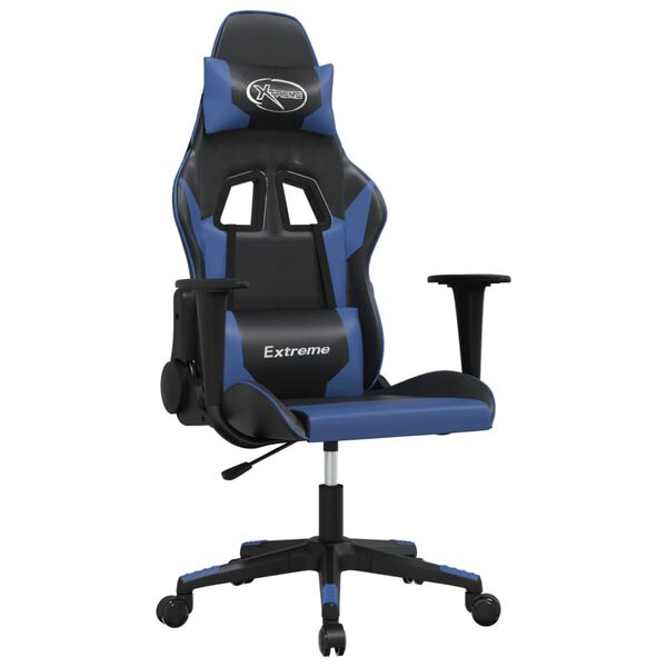 vidaXL Gaming Chair Black and Blue Faux Leather, Metal, Plywood, Foam