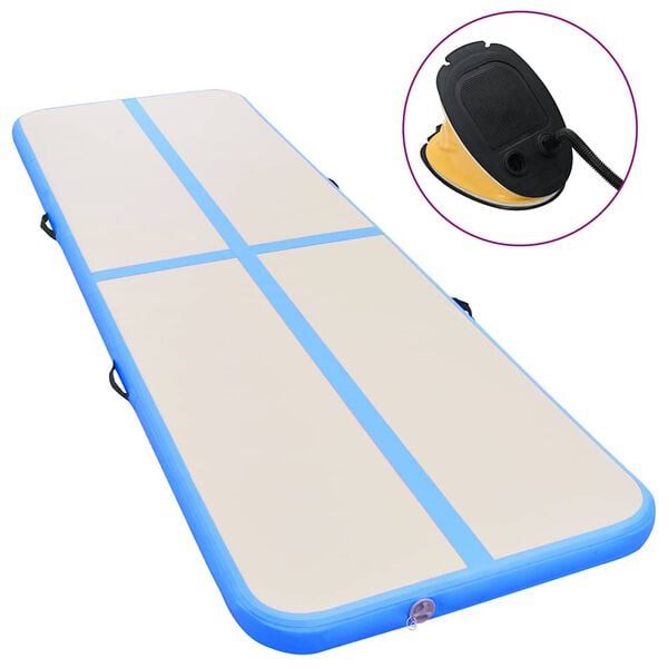 vidaXL Inflatable Gymnastics Mat with Pump 157.4"x39.3"x3.9" PVC Blue