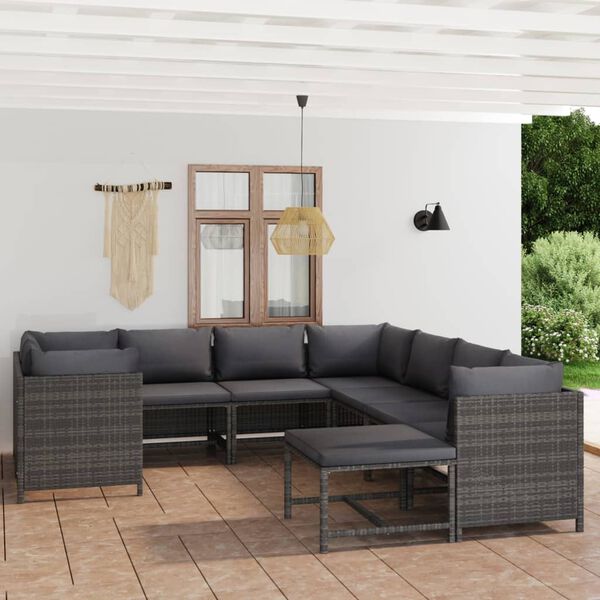 vidaXL Garden Lounge Set Grey PE Rattan, Powder-Coated Steel Standard