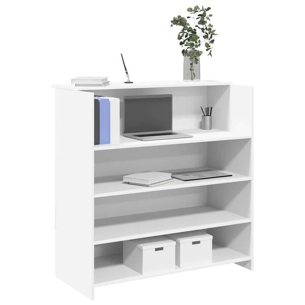vidaXL White Reception Desk Engineered Wood Medium Reception Desk