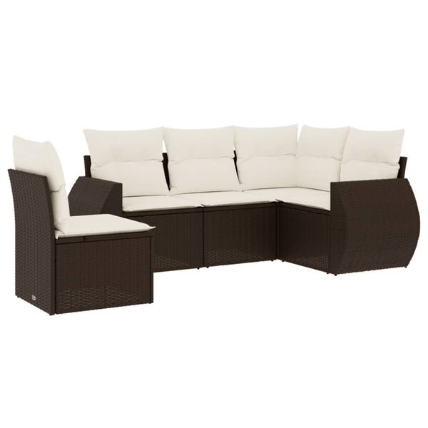 vidaXL Garden Sofa Set Brown PE rattan, Powder-coated steel, Polyester