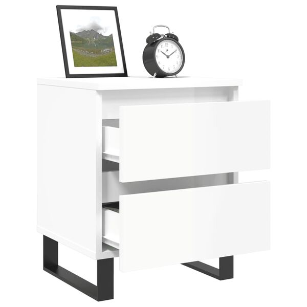 vidaXL Nightstand Set of 2 High gloss white Engineered wood, iron