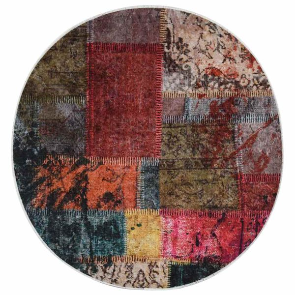 vidaXL Rug Multicolor 100% Polyester, Velvet 47.2 in Diameter Rug