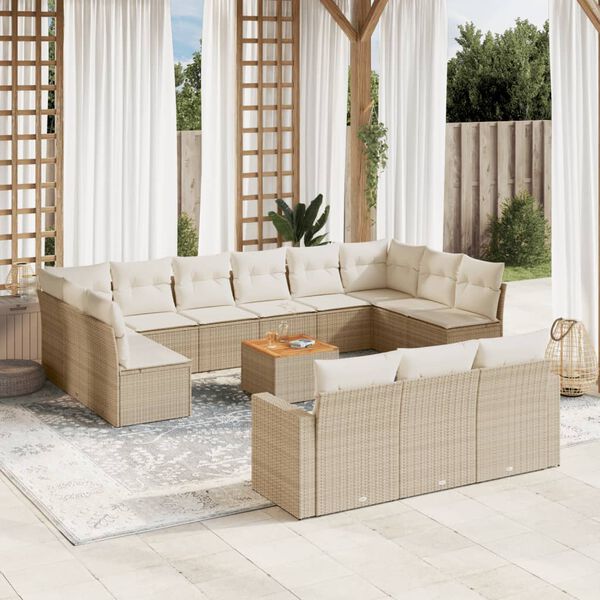 vidaXL Garden Sofa Set Beige PE Rattan Large Removable Covers