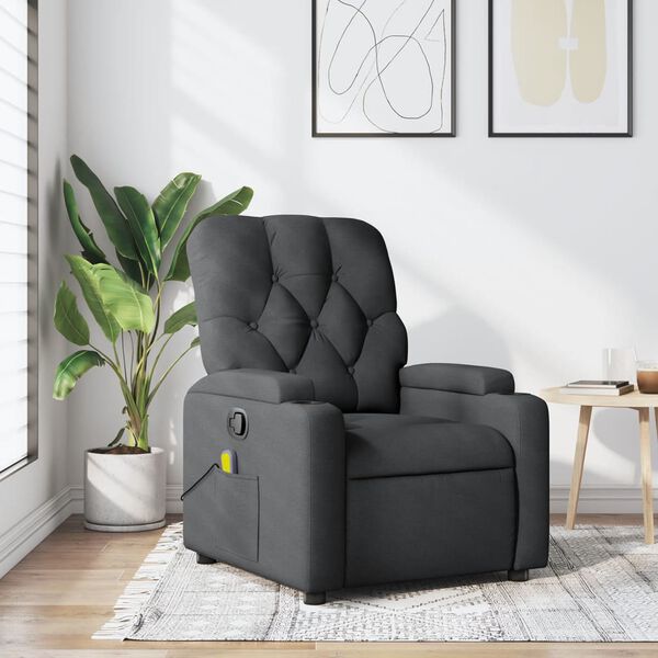 vidaXL Massage Recliner Chair Dark grey Polyester fabric, metal, plywood