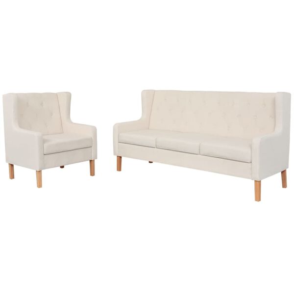 vidaXL Sofa Set Cream White Polyester fabric and wooden frame Large