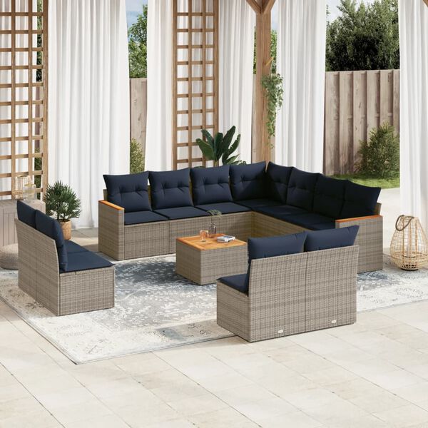 vidaXL 12 Piece Garden Sofa Set with Cushions Grey Poly Rattan