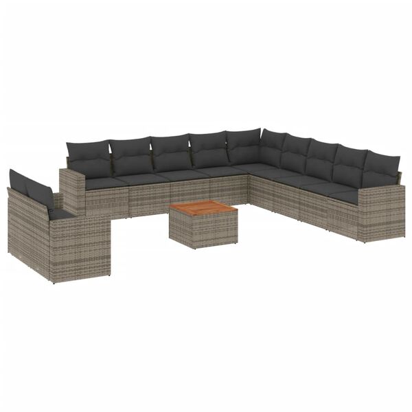 vidaXL Garden Sofa Set Grey PE rattan, powder-coated steel, acacia wood