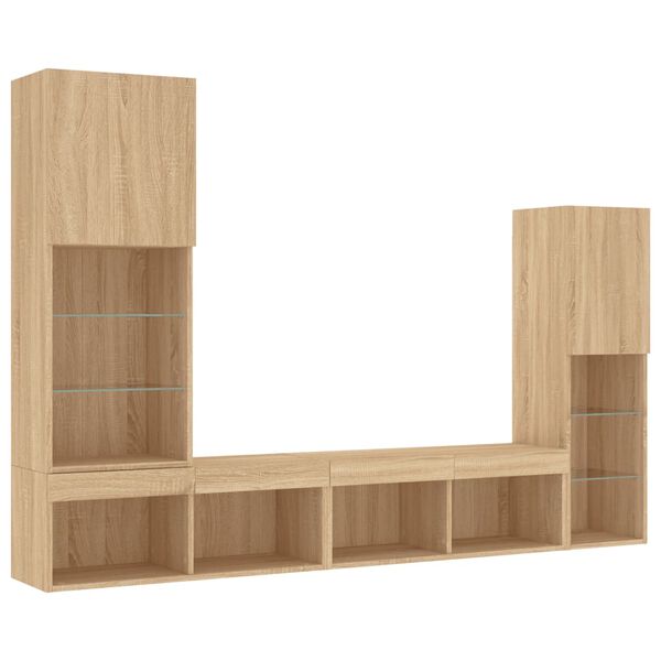 vidaXL TV Wall Unit Sonoma Oak Engineered Wood, Glass Medium