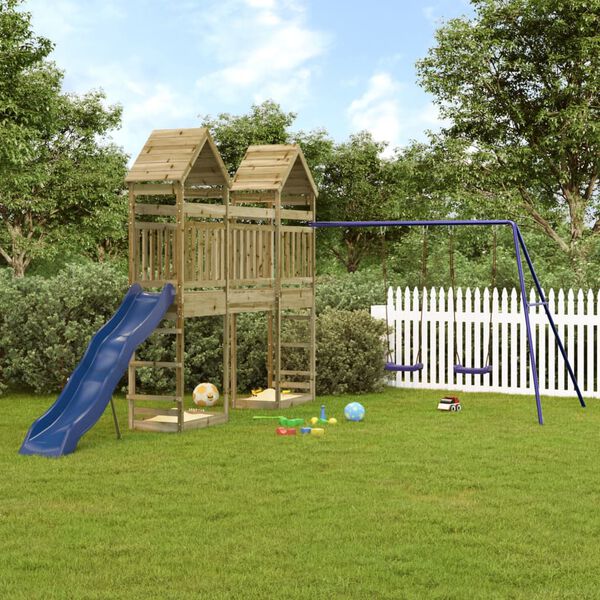 vidaXL Outdoor Playset Natural wood, Blue Treated wood - Pine, Polypropylene