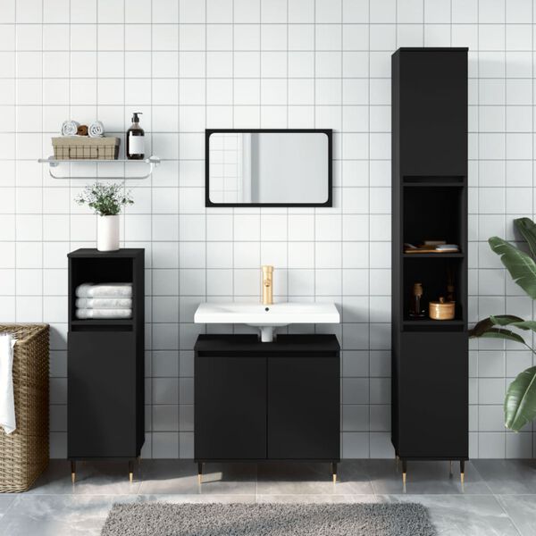 vidaXL Bathroom Furniture Set Black Engineered wood, Metal Medium