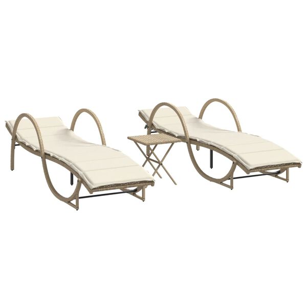 vidaXL Sun Lounger Set of 2 Beige PE rattan Medium