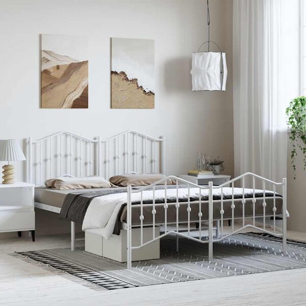 vidaXL Bed Frame White Powder-Coated Steel 53.1x74.8 in Bed Frame