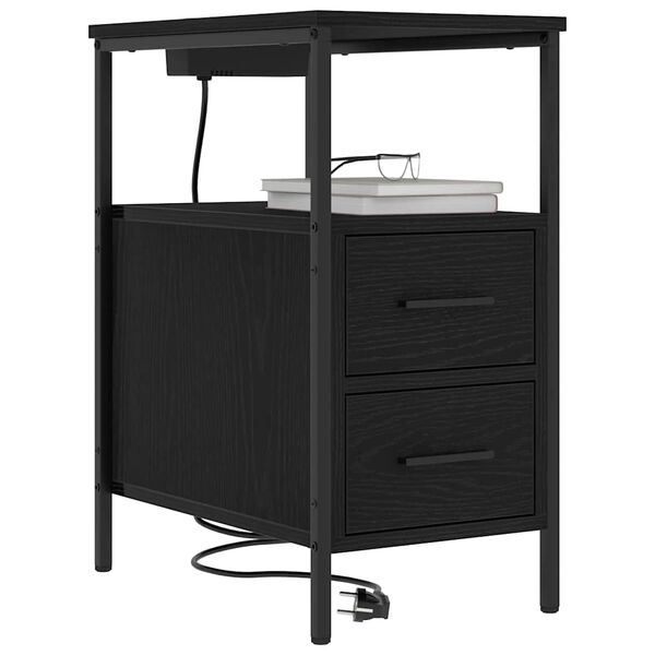 vidaXL Bedside Cabinet 2 pcs Black Oak 11.81 x 18.90 x 24.02 in