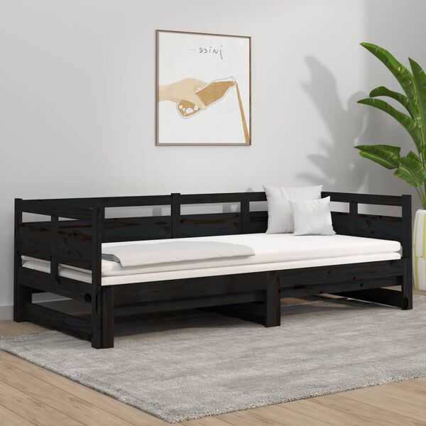 vidaXL Pull-out Day Bed Black Solid pine wood Double size