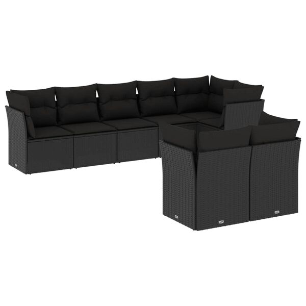 vidaXL Garden Sofa Set Black PE Rattan Large Adjustable Feet
