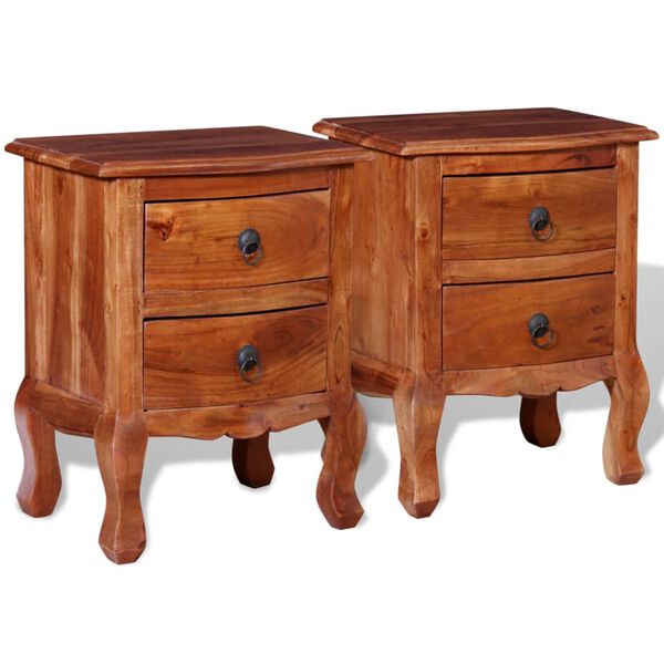 vidaXL Nightstand Set of 2 Brown Solid acacia wood Medium Nightstand
