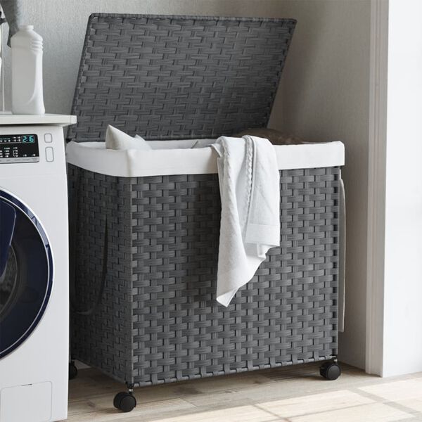 vidaXL Laundry Basket with Wheels Grey 23.6x13.8x23.8" Rattan