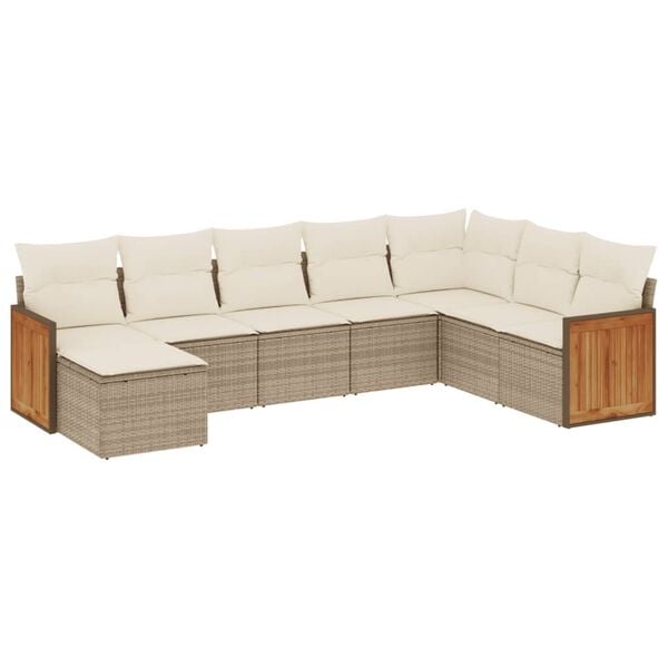 vidaXL Garden Sofa Set Beige PE Rattan Large Adjustable Feet