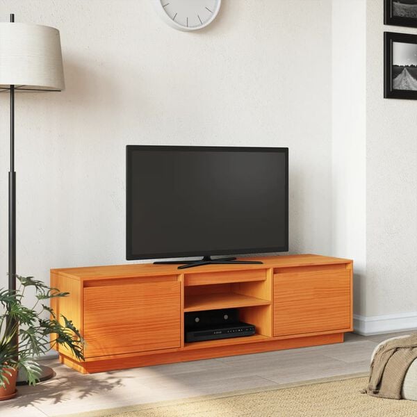 vidaXL TV Cabinet Wax Brown Solid Pine Wood TV Cabinet Rectangular