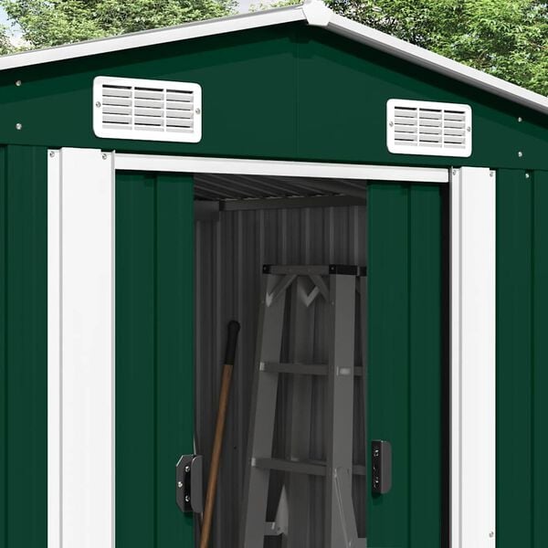 vidaXL Garden Shed Green Galvanized Steel Large Sliding Doors