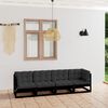 vidaXL Garden Sofa Black Solid pine wood, 100% polyester 4-seater