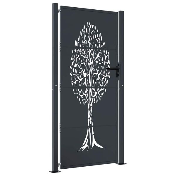 vidaXL Garden Gate Anthracite 39.4x78.7" Steel Tree Design