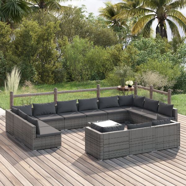 vidaXL Garden Lounge Set Grey PE Rattan, Powder-Coated Steel, Plastic, Glass