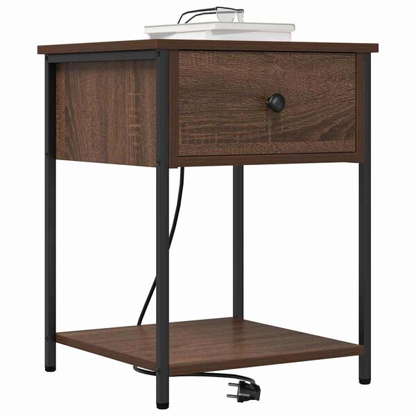 vidaXL Bedside Cabinet with Drawer Brown Oak 16.54 x 16.14 x 22.05 in