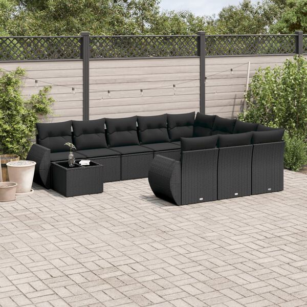 vidaXL Garden Sofa Set Black PE rattan, powder-coated steel, tempered glass