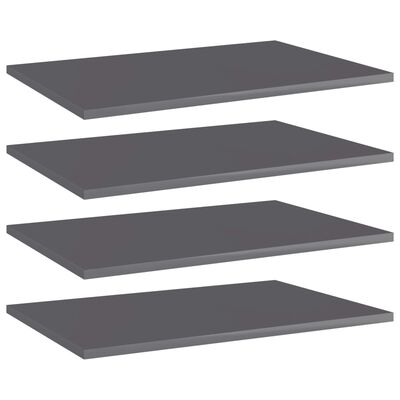 vidaXL Bookshelf Boards 4 pcs High Gloss Gray 23.6"x15.7"x0.6" Chipboard
