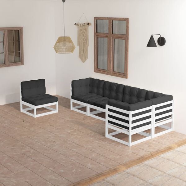 vidaXL Garden Lounge Set White Solid Pinewood Medium Modular