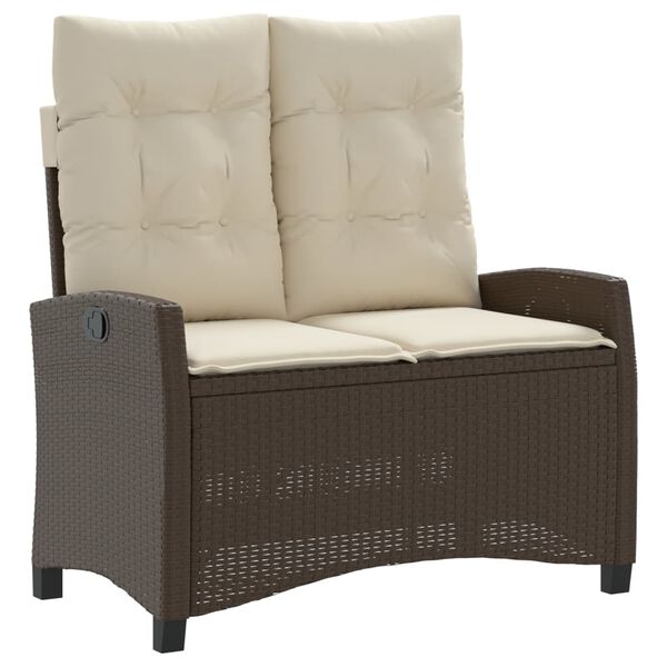 vidaXL Reclining Patio Bench with Cushions Brown Poly Rattan