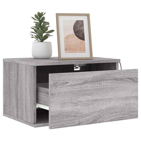 vidaXL Wall-mounted Bedside Cabinet Set of 2 Grey sonoma Engineered wood