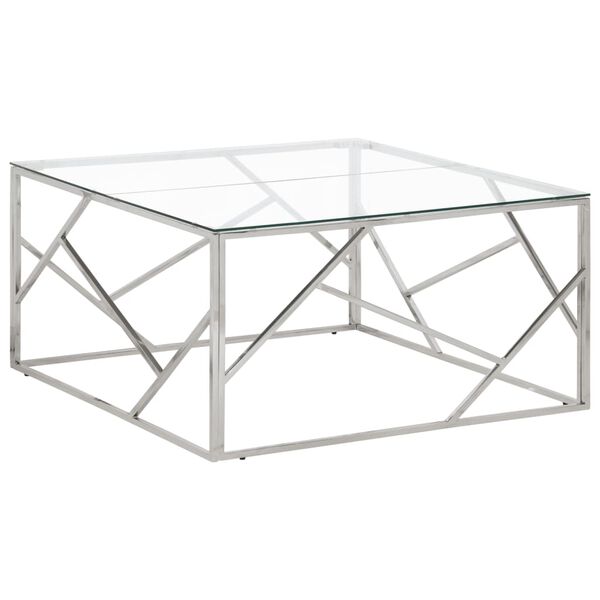 vidaXL Coffee Table Silver Stainless Steel, Tempered Glass