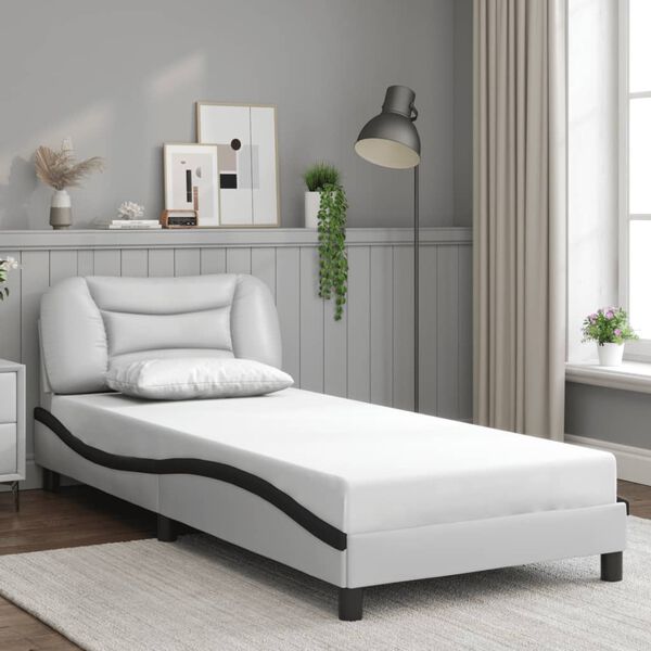 vidaXL Bed Frame without Mattress "Hvar" White and Black 31.5"x78.7" Faux Leather
