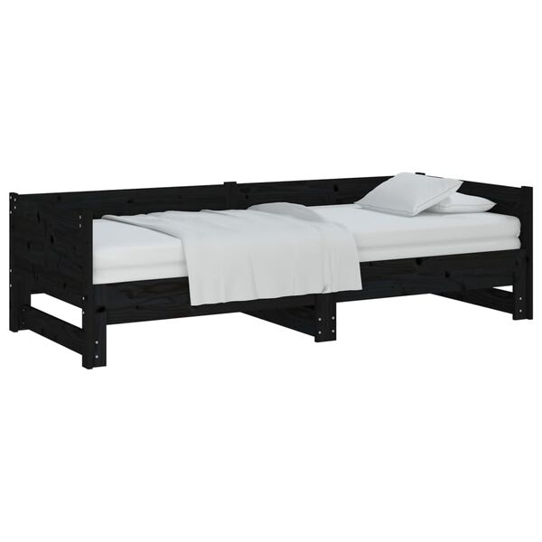 vidaXL Pull-out Day Bed Black Solid Pine Wood