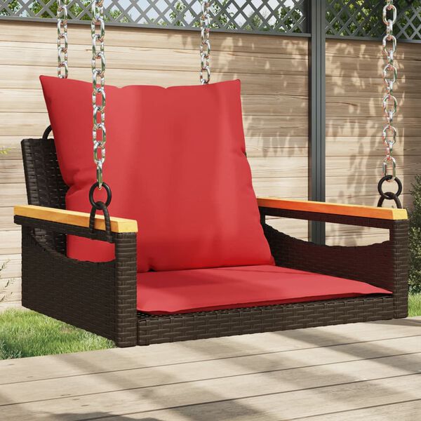 vidaXL Patio Swing Bench Brown PE rattan One Size UV-resistant materials
