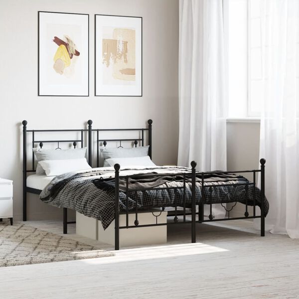 vidaXL Bed Frame Black Powder-Coated Steel 55 x 78.7 in Bed Frame