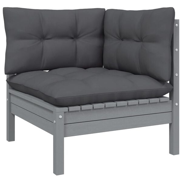 vidaXL Garden Corner Sofa Grey Solid pinewood 25.0 in x 25.0 in x 24.6 in